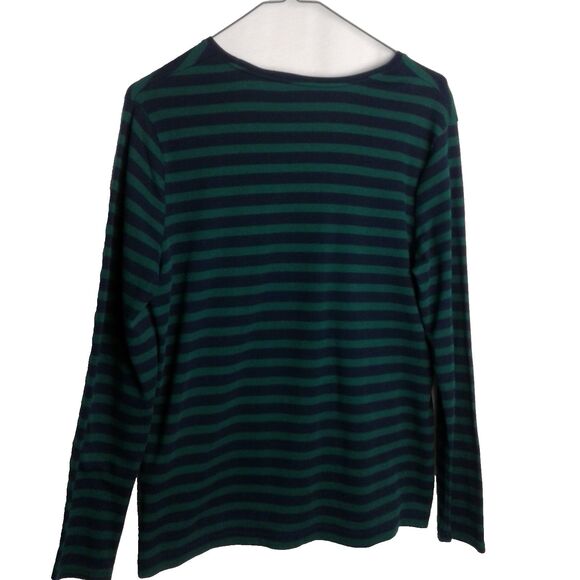 "Snowflakes"Croft&Barrow Classic Tee women's size L t-shirt green & blue stripe - Picture 5 of 5